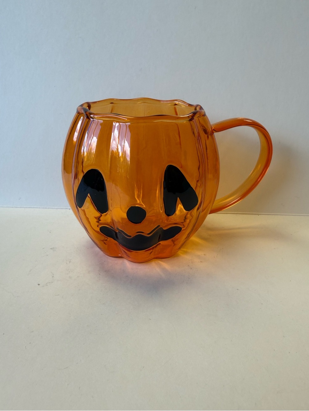 NWT 2025 Hyde Eek Boutique Orange Glass Jack-O'-Lantern Pumpkin Mug Cup.